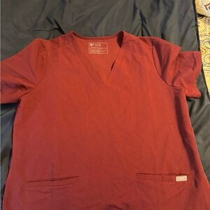 Figs Maroon V-Neck Scrub Top